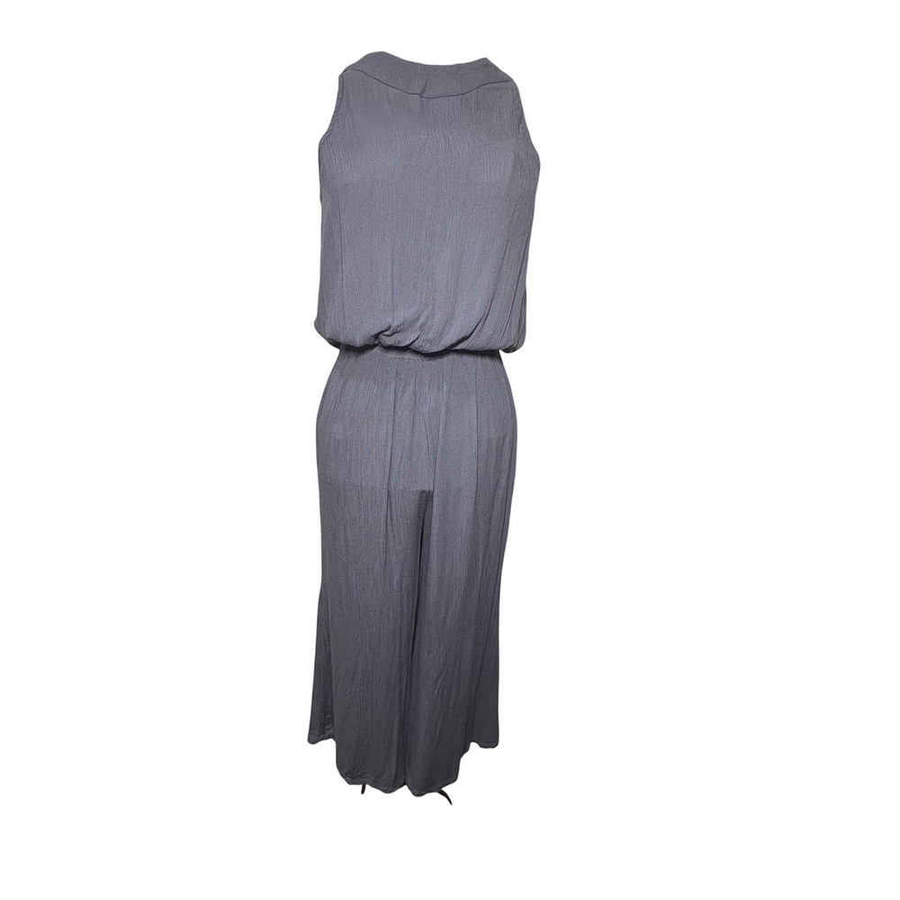 O'Neill Open Back Tie Neck Gauze Wide Leg Cropped Jumpsuit - Blue Grey
